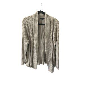 Jeanne Pierre Womens Size XL Tan Beige Open Front Cardigan Sweater Cable Knit Fi